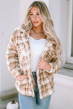 Load image into Gallery viewer, Khaki Sherpa Plaid Button Pocketed Jacket
