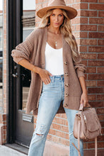 Load image into Gallery viewer, Khaki Buttoned Front Drop Shoulder Knitted Cardigan
