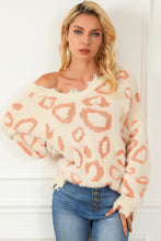 Load image into Gallery viewer, Leopard Animal Print Distressed Trim Fuzzy Sweater
