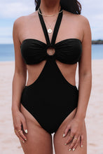 Load image into Gallery viewer, Black Halter O-ring Ruched Bust One Piece Swimsuit
