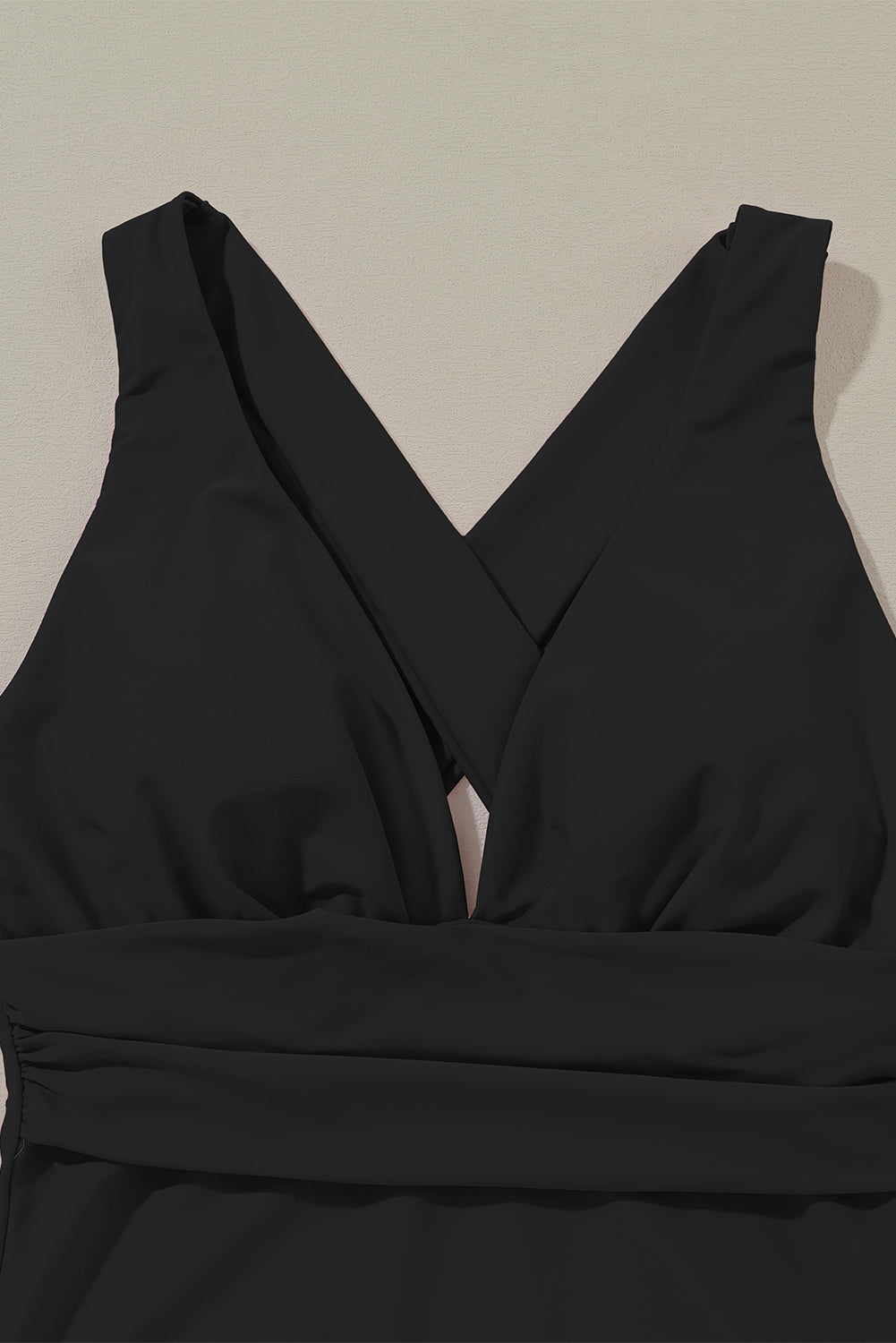 Black Deep V Neck Crossover Backless Ruched High Cut Monokini