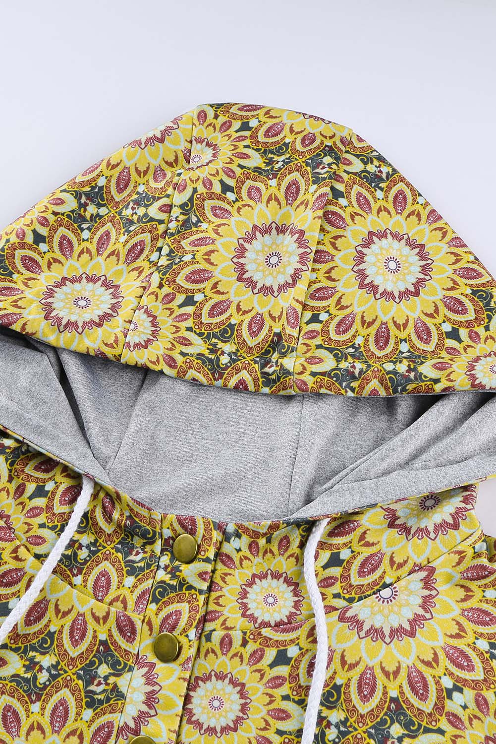 Gray Tribal Print Vintage Drawstring Hoodie