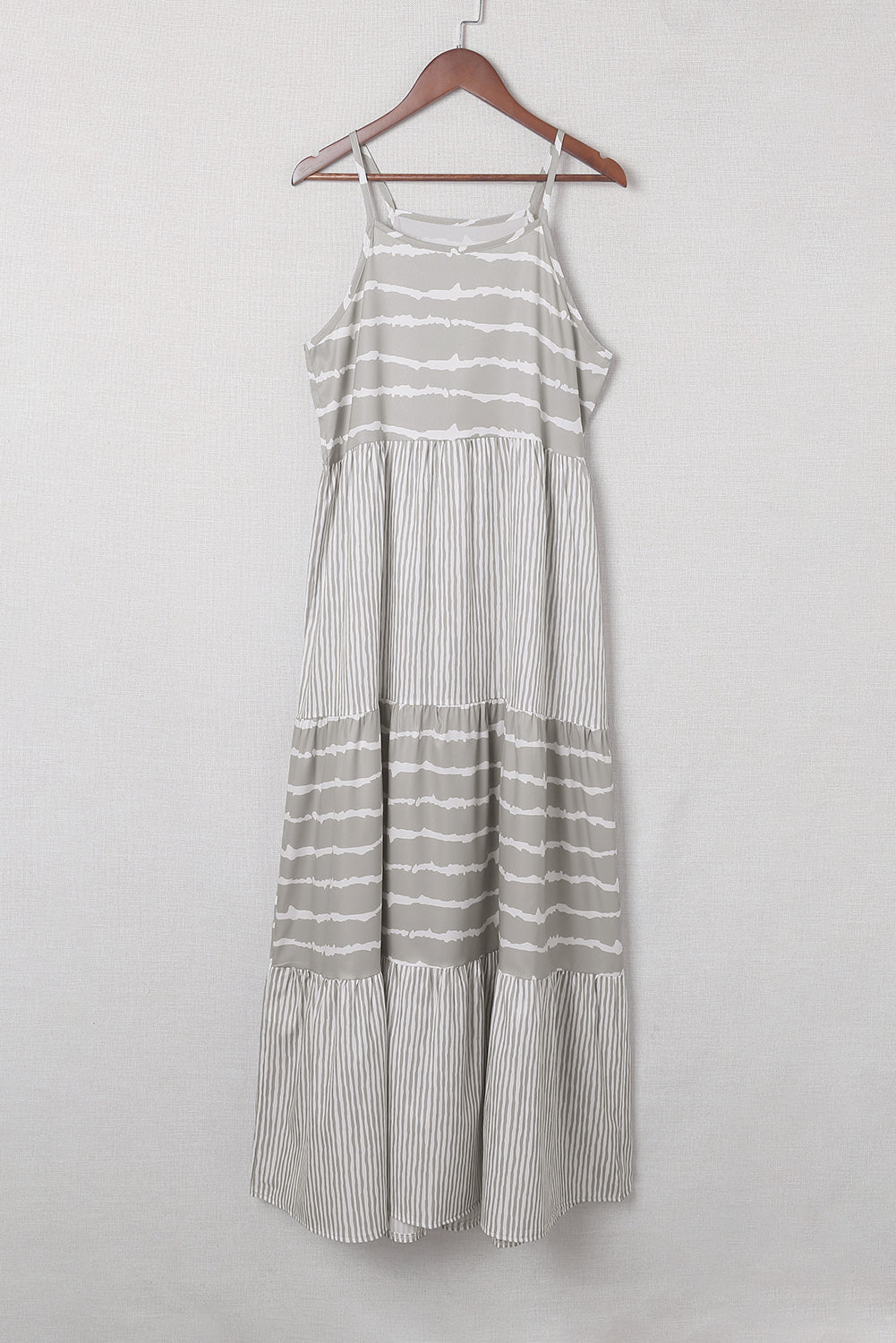 Gray Striped Spaghetti Strap Long Dress