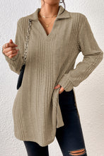 Load image into Gallery viewer, Apricot Ribbed Knit V Neck Collared Split Hem Tunic
