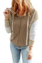 Load image into Gallery viewer, Khaki Long Sleeve Textured Knit Patchwork Hoodie
