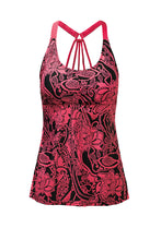 Load image into Gallery viewer, Red Floral Printed Blouson Tankini Top
