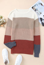 Load image into Gallery viewer, Khaki Color Block Knitted O-neck Pullover Sweater
