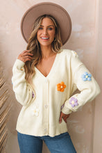 Load image into Gallery viewer, Beige Cute Flower Embellished Buttoned Cardigan Sweater
