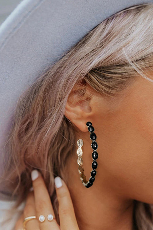 Black Gem Inlay Retro C-shape Earrings