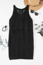 Load image into Gallery viewer, Black Crochet Hollow-out Sleeveless Beach Dress with Drawstring

