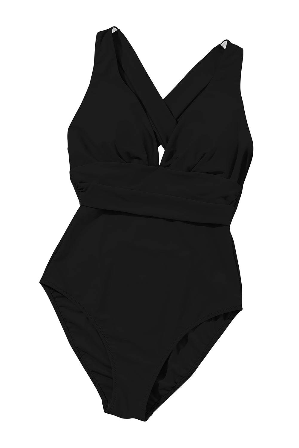 Black Deep V Neck Crossover Backless Ruched High Cut Monokini