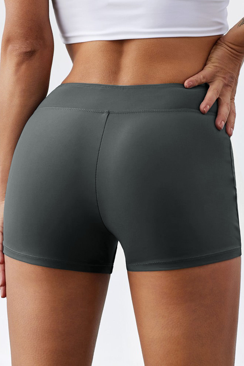 Gray Eyelets Waistband Swim Boyshorts