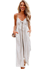 Load image into Gallery viewer, Front Knotted Striped Cropped Jumpsuit
