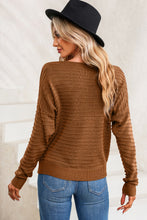 Load image into Gallery viewer, Brown Textured Knit Round Neck Dolman Sleeve Sweater
