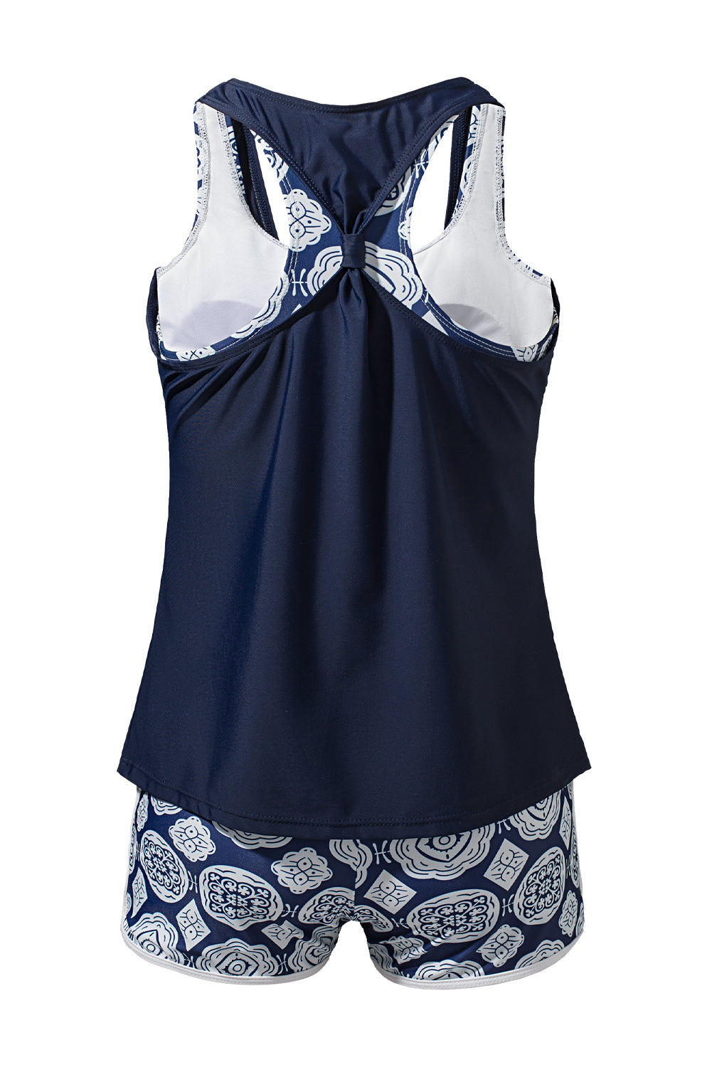 Blue 3pcs Printed Sporty Racerback Tankini Swimsuit