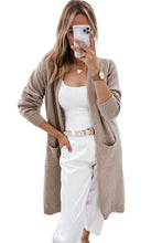 Load image into Gallery viewer, Ribbed Trim Pockets Open Front Midi Cardigan
