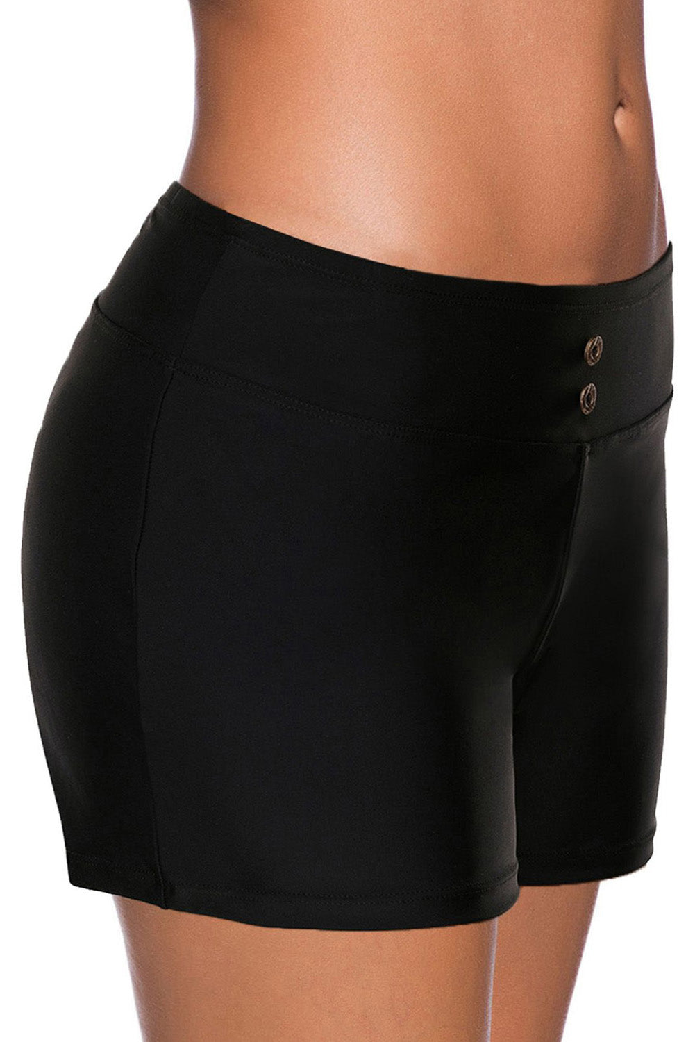 Black Eyelets Waistband Swim Boyshorts