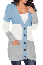 Load image into Gallery viewer, Blue Front Pocket and Buttons Closure Cardigan
