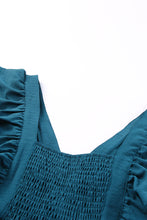 Load image into Gallery viewer, Blue Ruffle Trim V Neck Smocking Back Mini Dress
