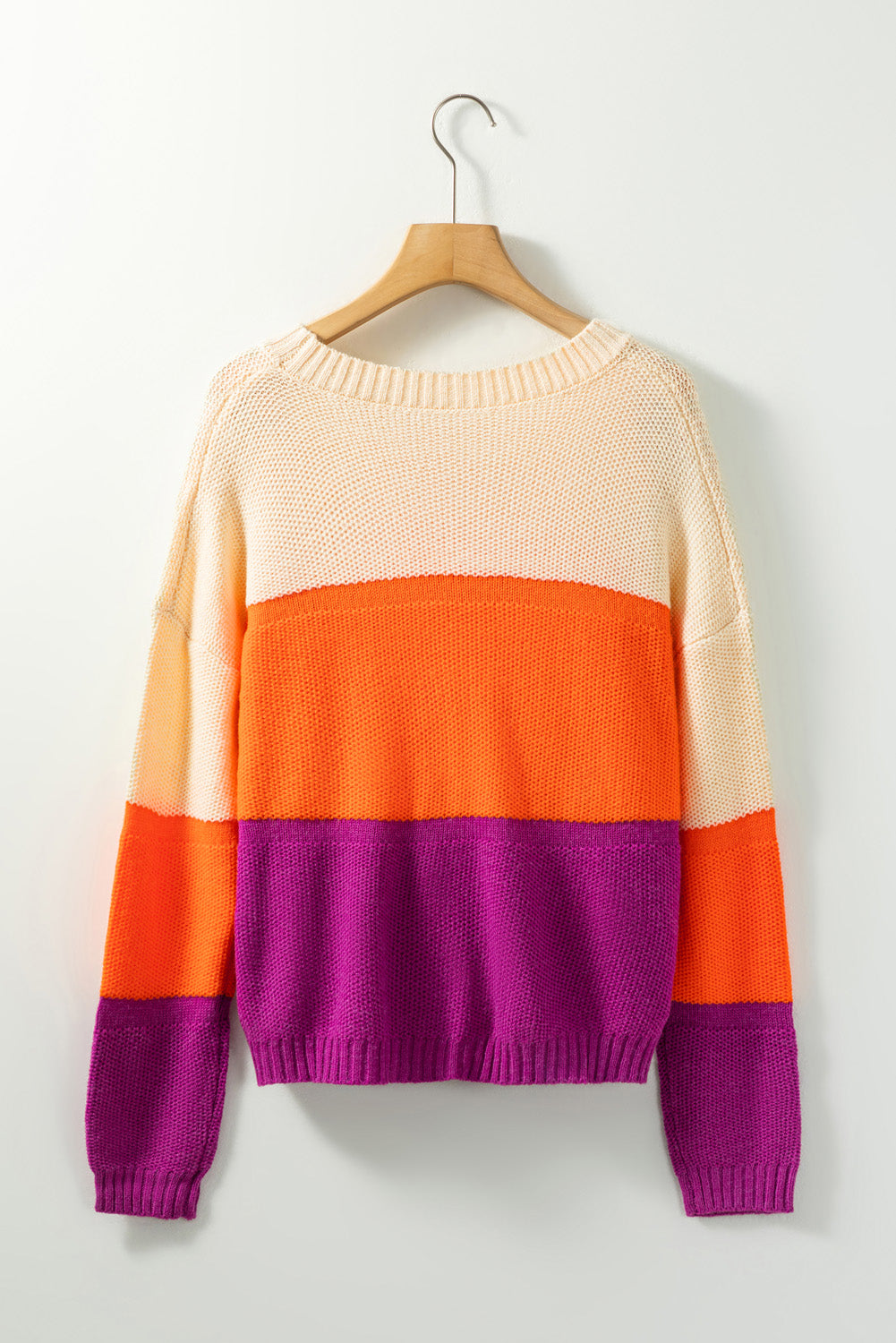 Multicolor Color Block Drop Shoulder Round Neck Knit Sweater