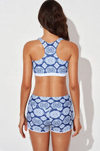 Load image into Gallery viewer, Blue 3pcs Printed Sporty Racerback Tankini Swimsuit

