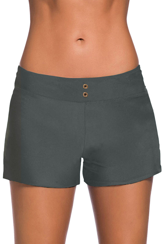 Gray Eyelets Waistband Swim Boyshorts