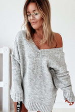 Load image into Gallery viewer, Gray Exposed Seam V Neck Slouchy Sweater
