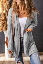 Load image into Gallery viewer, Gray Ribbed Trim Eyelet Cable Knit Cardigan
