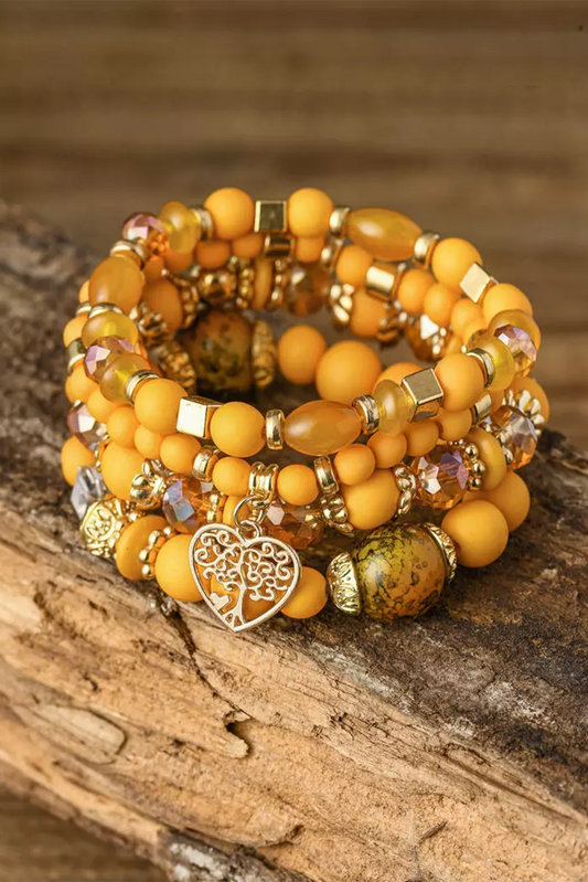 Vitality Orange Crystal Beading Heart Pendant Multi-layer Bracelet