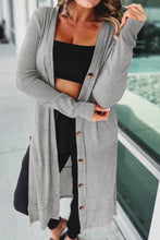 Load image into Gallery viewer, Gray Ribbed Button-Up Split Duster Cardigan
