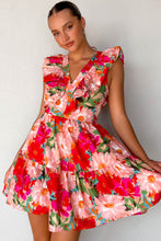 Load image into Gallery viewer, Floral Sleeveless V Neck Frill Mini Dress
