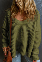Load image into Gallery viewer, Pickle Green Ribbed Knit Round Neck Slouchy Chunky Sweater
