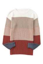 Load image into Gallery viewer, Khaki Color Block Knitted O-neck Pullover Sweater
