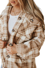 Load image into Gallery viewer, Khaki Sherpa Plaid Button Pocketed Jacket
