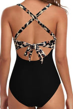 Load image into Gallery viewer, Black Leopard 2-tone Crossed Cutout Backless Monokini
