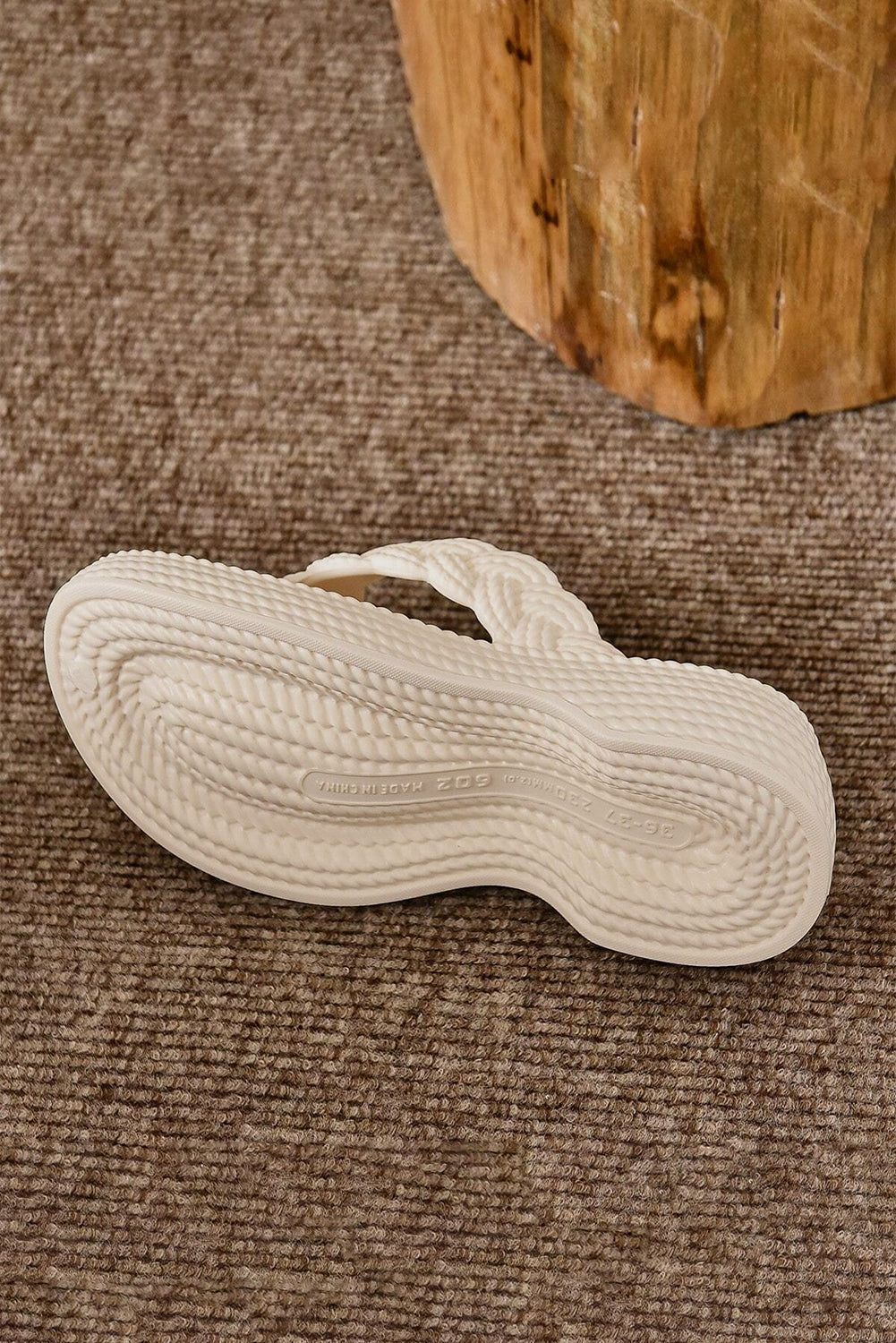 White Braided Pattern Thick Sole Flip Flop