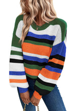 Load image into Gallery viewer, Multicolour Striped Knit Drop Shoulder Puff Sleeve Sweater
