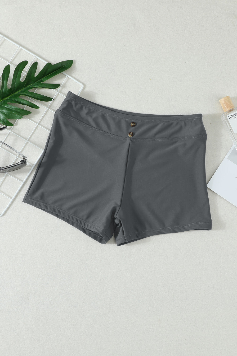 Gray Eyelets Waistband Swim Boyshorts