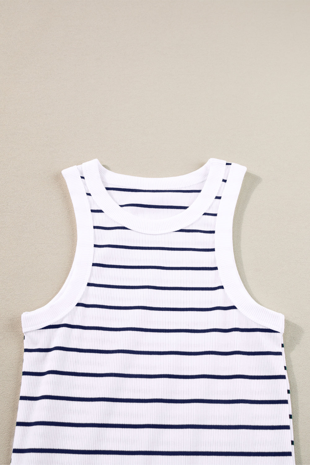 White Stripe Ribbed Knit Tank Mini Dress