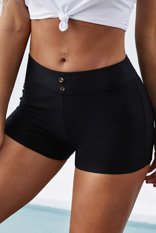 Black Eyelets Waistband Swim Boyshorts