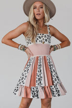 Load image into Gallery viewer, Orange Leopard Color Block Sleeveless Smocked Fit Flare Dress

