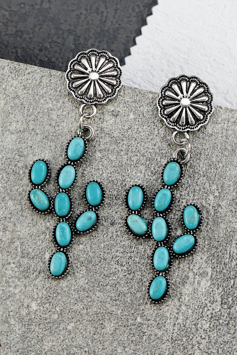 Western Turquoise Cactus Daisy Earring