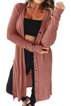 Load image into Gallery viewer, Mineral Red Ribbed Button-Up Split Duster Cardigan
