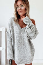 Load image into Gallery viewer, Gray Exposed Seam V Neck Slouchy Sweater
