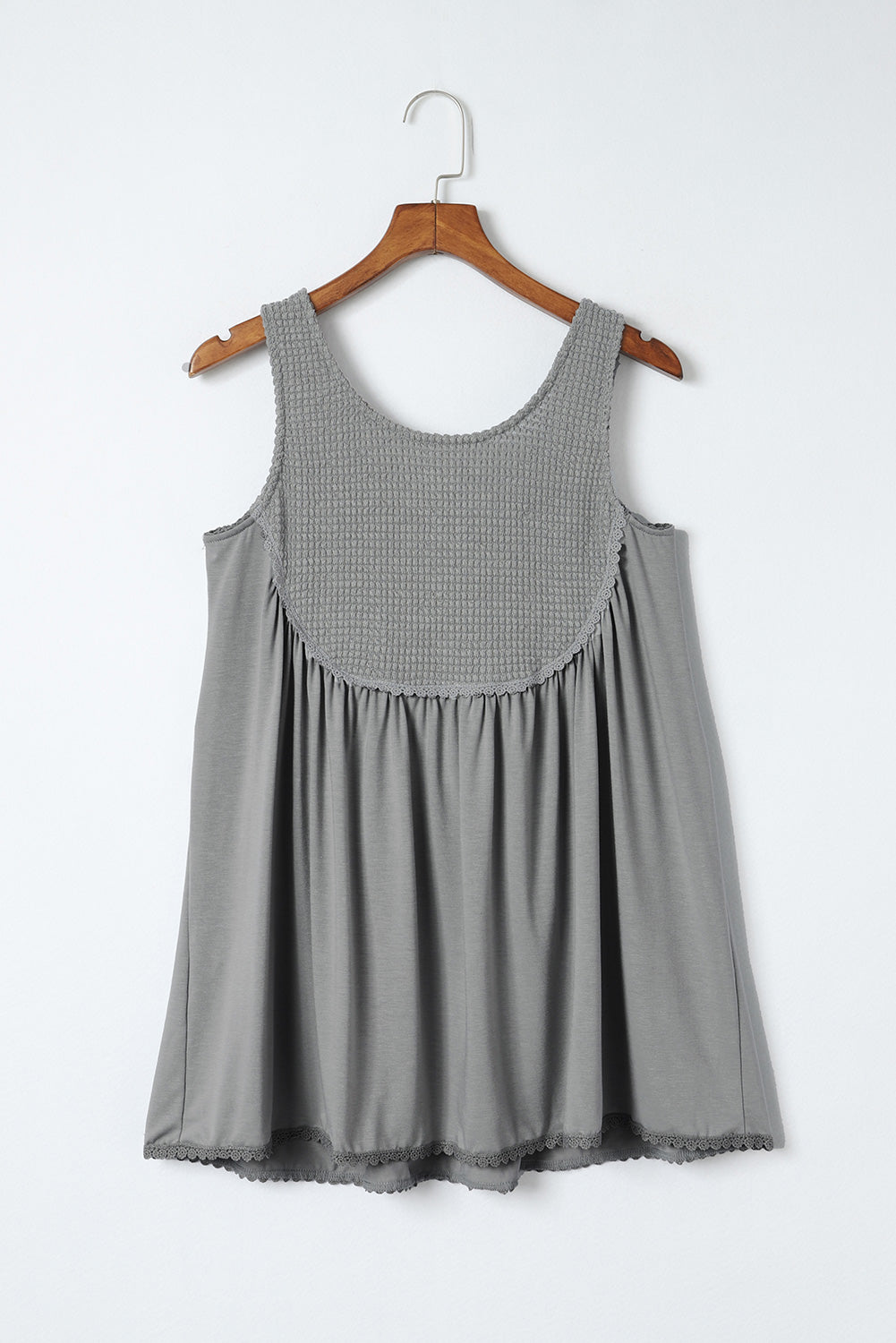 Waffle Knit Panel Babydoll Sleeveless Top