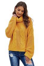 Load image into Gallery viewer, Yellow Cuddle Weather Cable Knit Handmade Turtleneck Sweater

