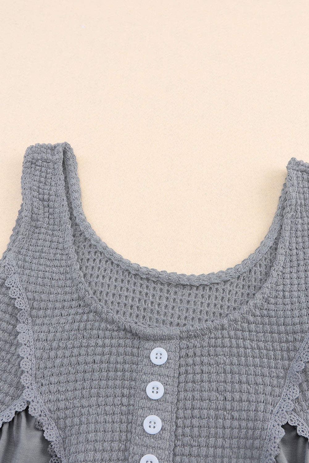 Waffle Knit Panel Babydoll Sleeveless Top