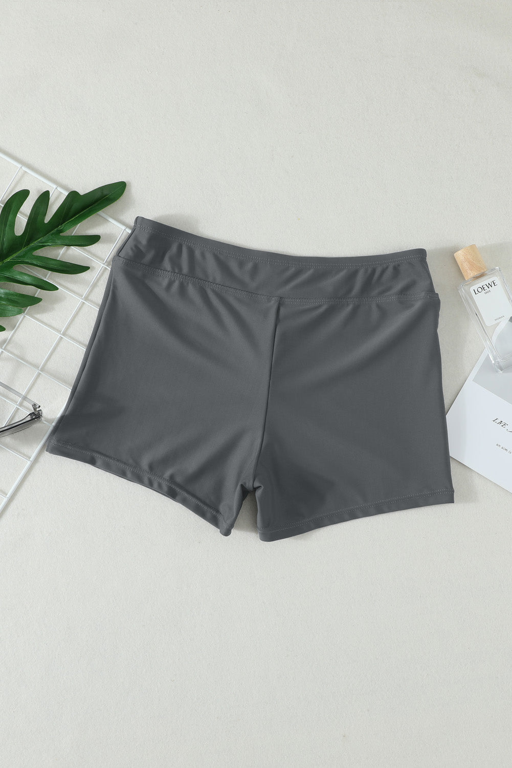 Gray Eyelets Waistband Swim Boyshorts