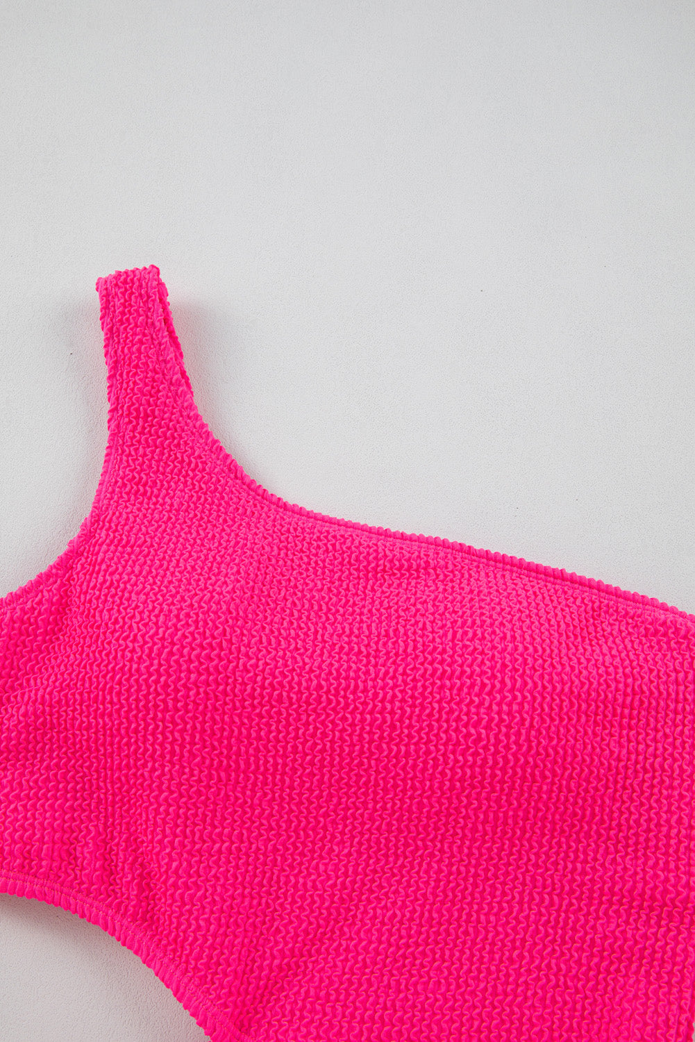 Bright Pink Solid Textured Cut Out One Shoulder Monokini