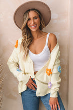 Load image into Gallery viewer, Beige Cute Flower Embellished Buttoned Cardigan Sweater
